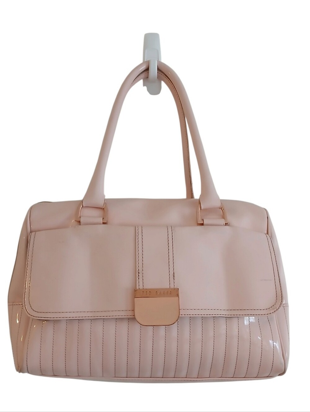 Ted Baker London Baby Pink Patent Bowler Bag Large Quilted Barbie Rose Gold